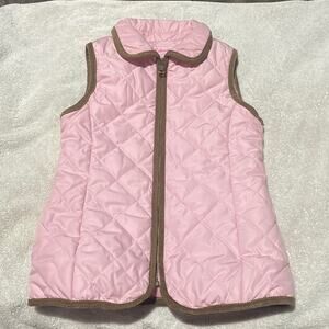 E.Land 5 pink quilter sporting vest waste cinch snaps tan corduroy trim pockets